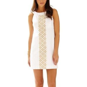 Lilly Pulitzer Jacqueline Resort Shift Dress 2 White Metallic Gold Lace